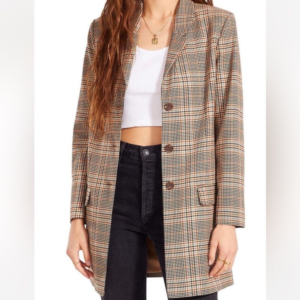 BB DAKOTA by Steve Madden Checking Up longline plaid blazer - Picture 2 of 8